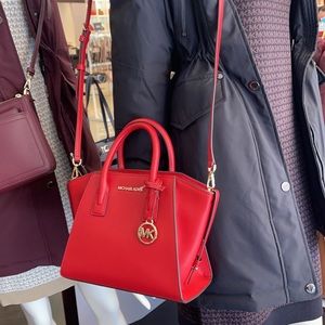Michael Kors Avril Small Leather Top-Zip Satchel Color Flame